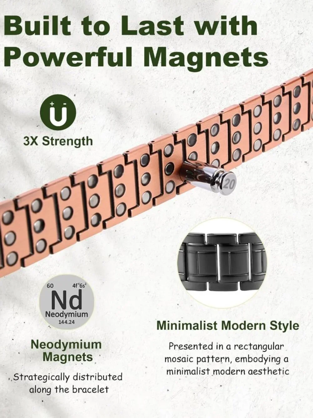 Men's Copper Magnetic Bracelet - 3X Strength, 99.99% Pure Copper Jewelry Gift